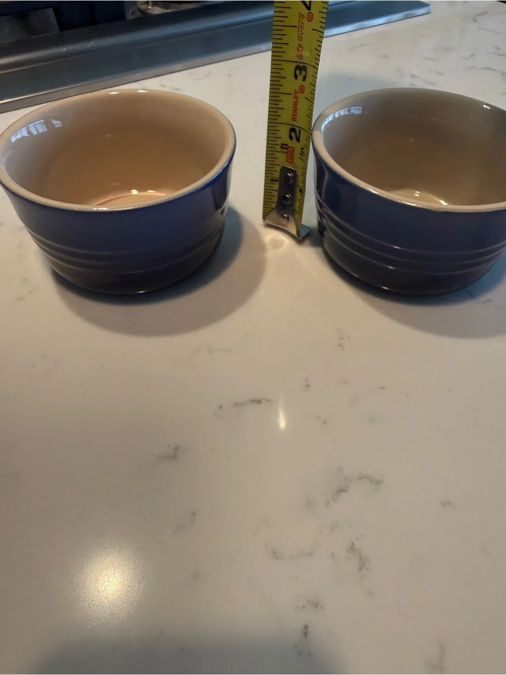 Le Creuset Blue Stoneware Ramekins Set of 2 4” Mini Bowls